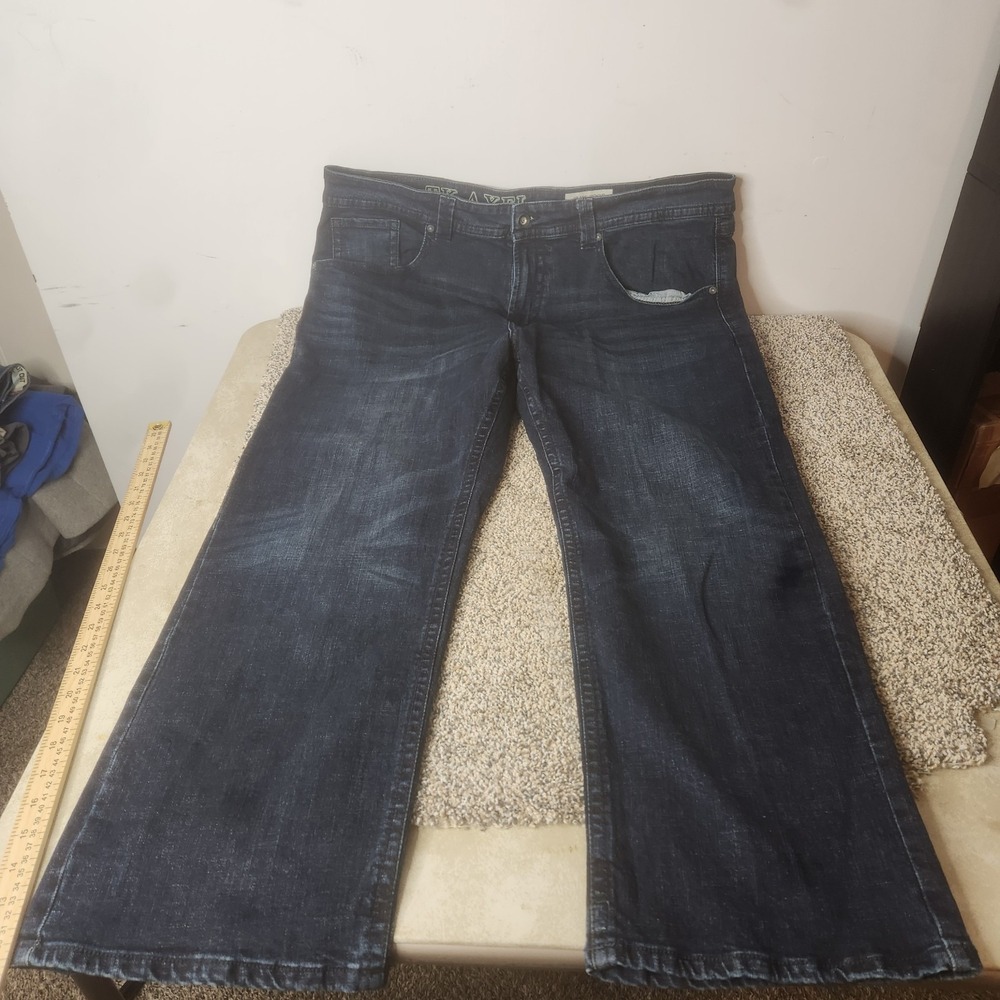 TK Axel Mens Slim Bootcut Jeans Dark Wash Denim 40x30 Blue Whiskered Casual